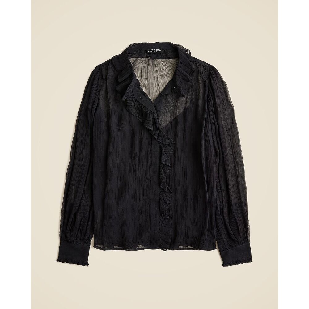 J.Crew Ruffle Button Up Shirt in‎ Crinkle Chiffon Size 00 NWT